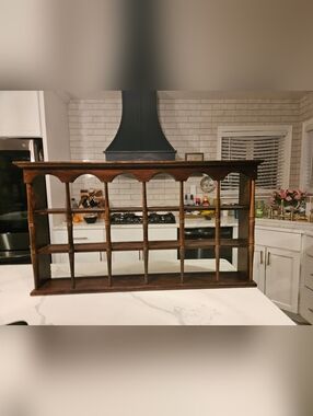 Vtg 1960s Wood Plate Shelf Wall Curio Cabinet Display